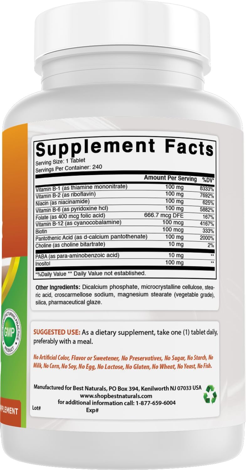 Best Naturals Complejo de vitamina B con inositol, PABA 240 comprim...