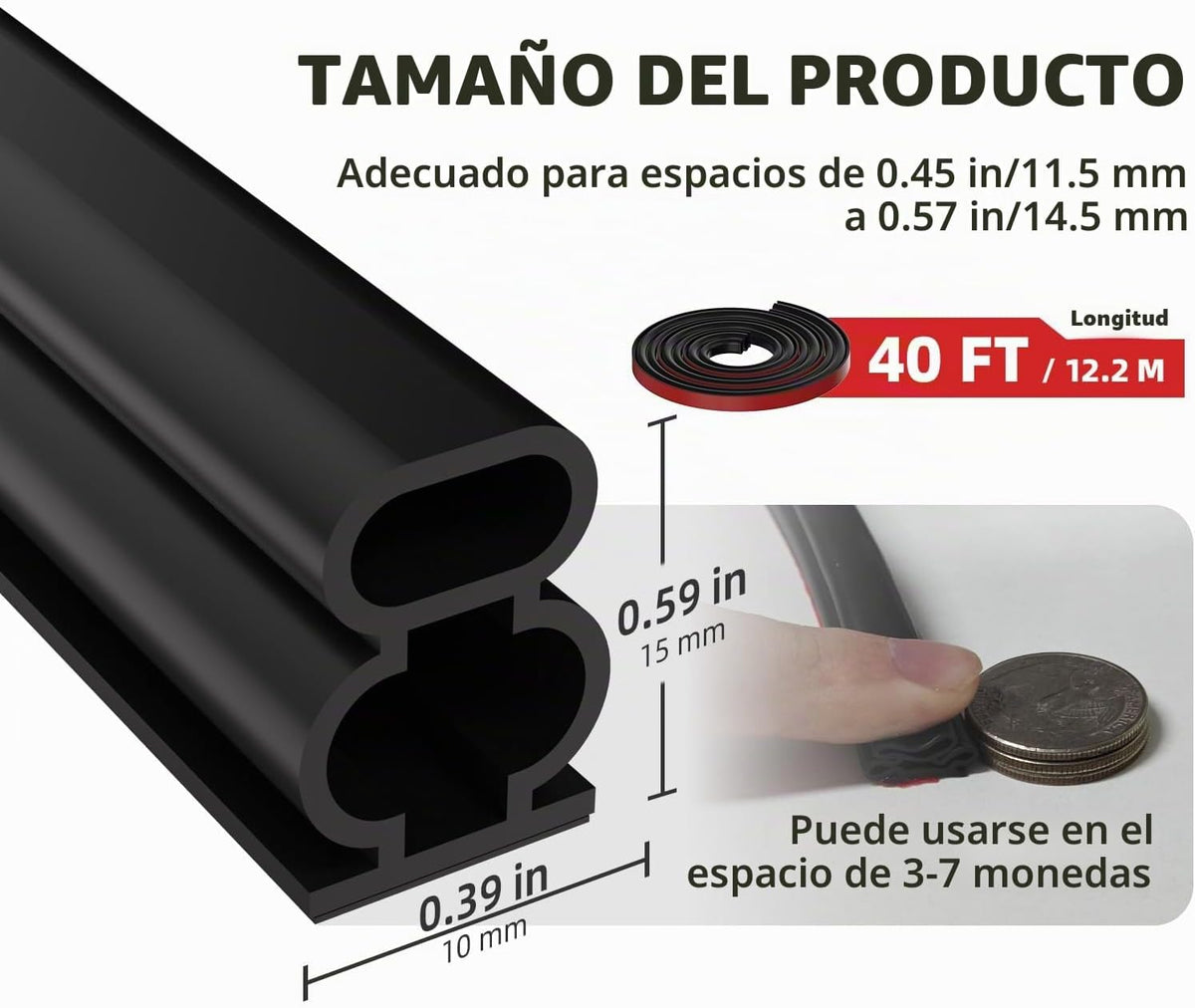 JSIWOTH Tira de sellado de goma autoadhesiva en forma de D de 12 m,...