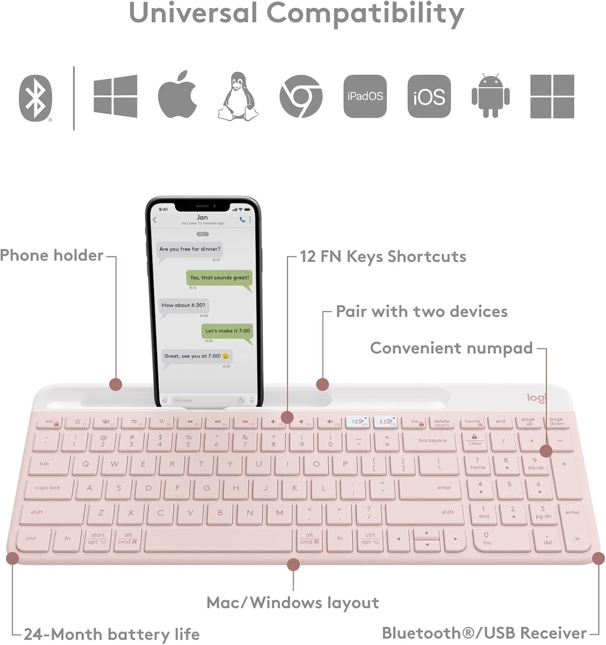 Logitech Teclado inalámbrico delgado K585 con soporte de teléfono |...