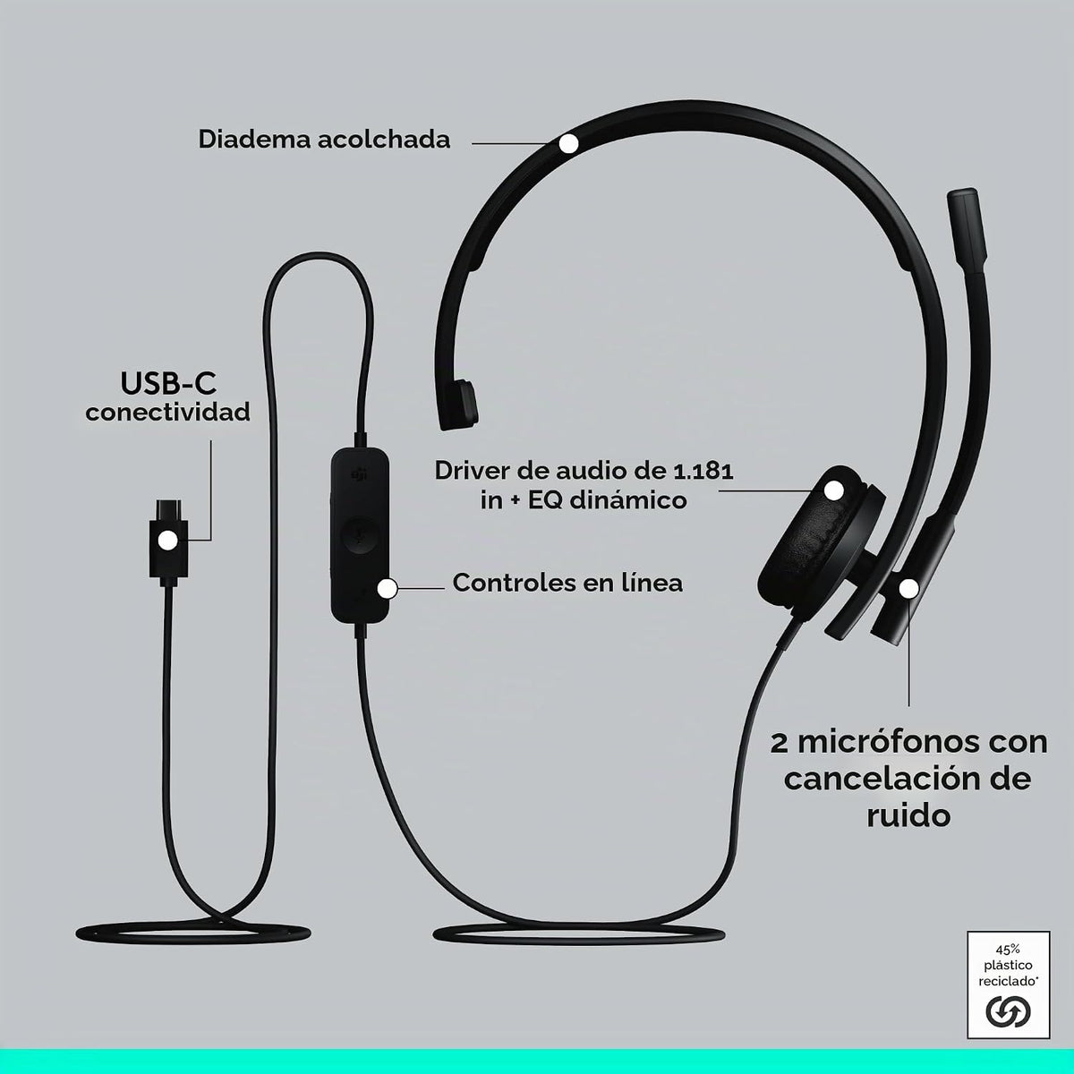 Logitech Auriculares USB H570e con micrófono, PC y Mac - Negro | Co...