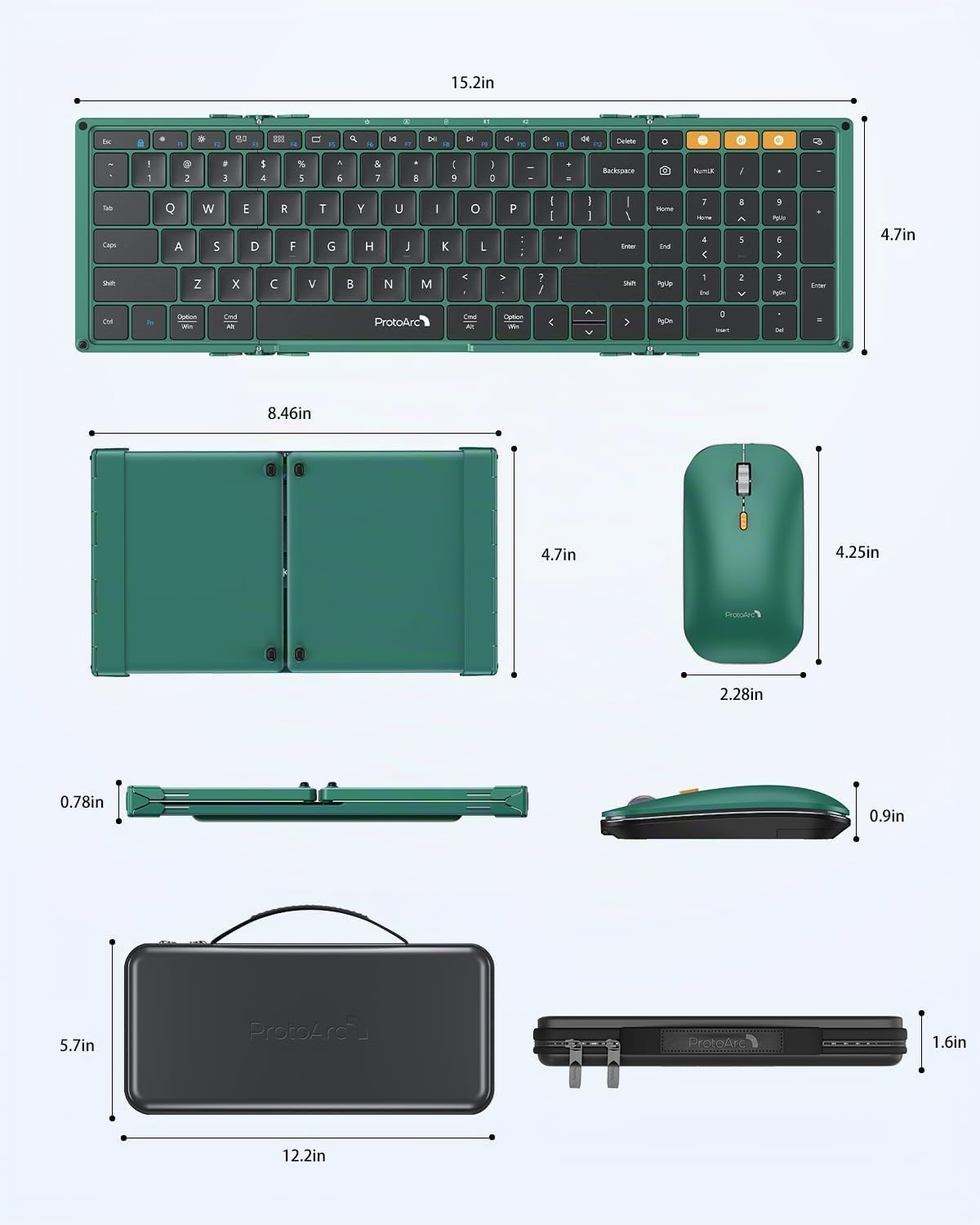 ProtoArc XKM01 - Combo de ratón y teclado plegable de tamaño comple...