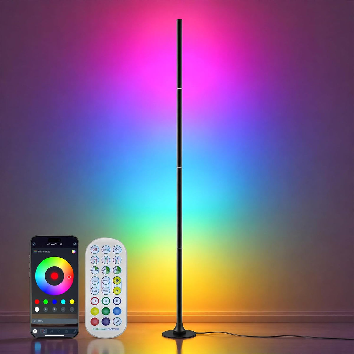 Lámpara de pie de esquina, luz ambiental inteligente para sala de j...