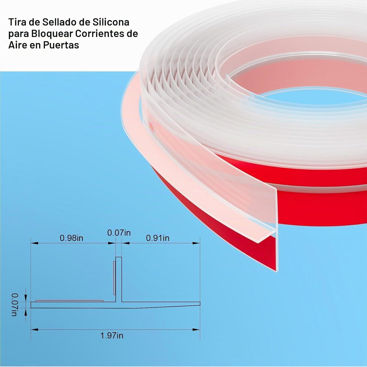 Elvone Junta de puerta con forma de T, silicona transparente, 1.97...