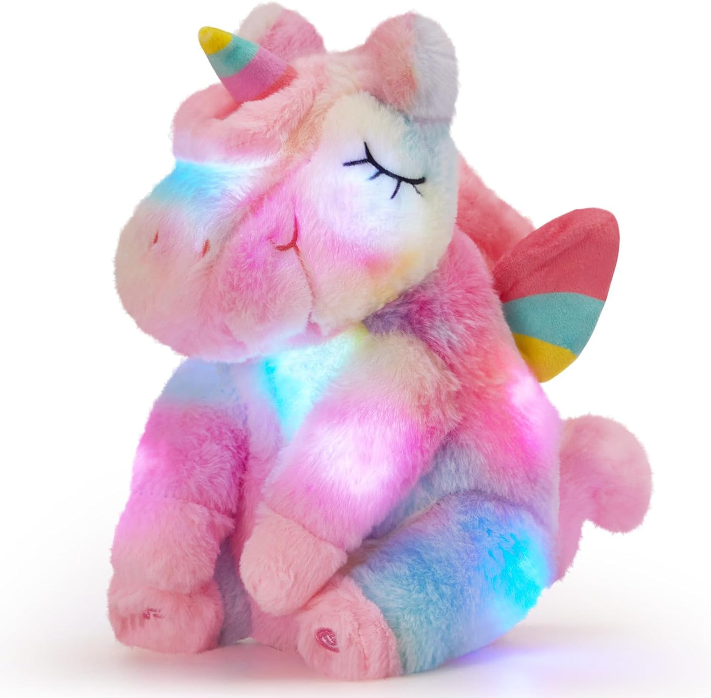 Athoinsu Unicornio de peluche musical con luces LED arcoíris, suave...