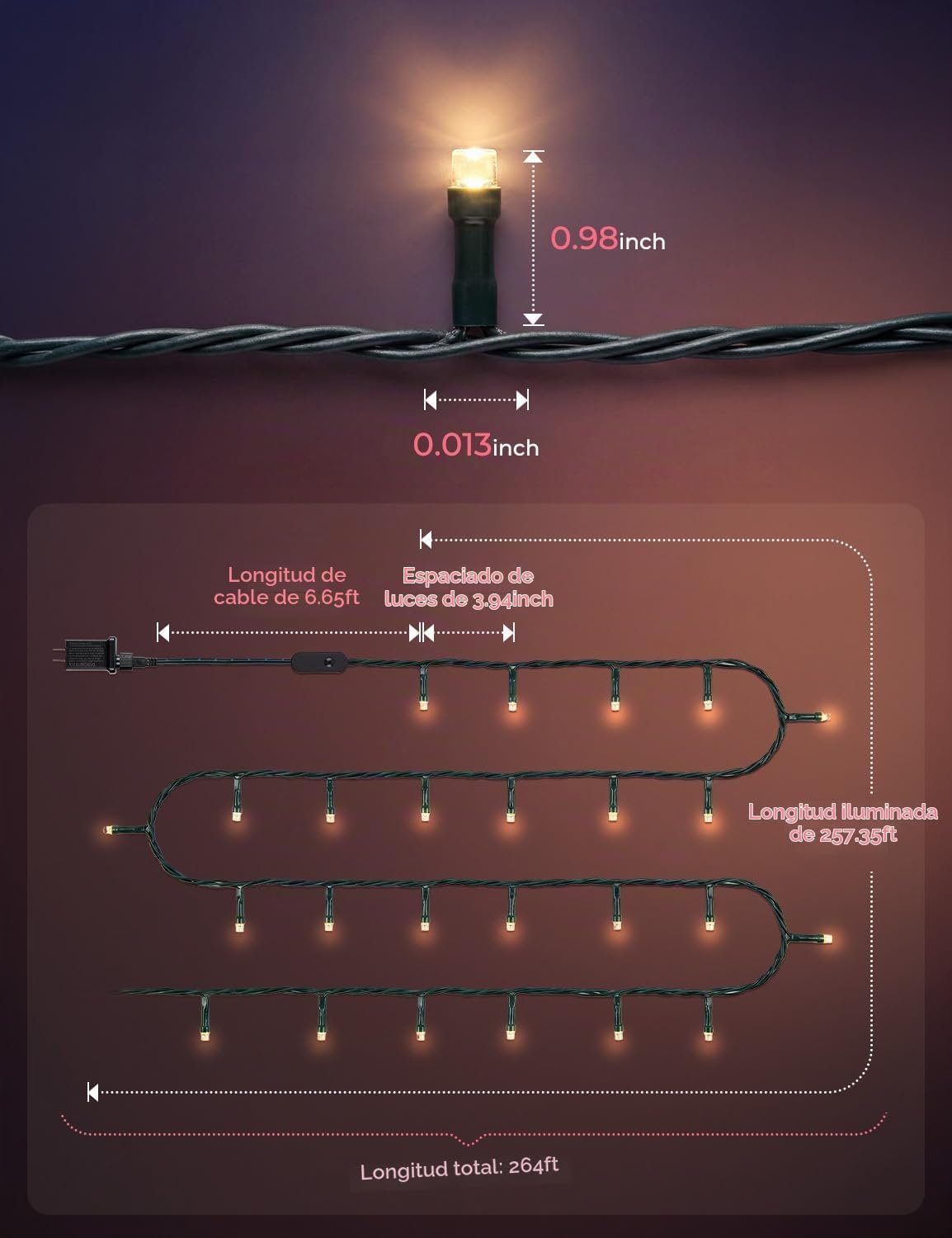 Minetom - Luces inteligentes para árbol de Navidad, Halloween, 264...