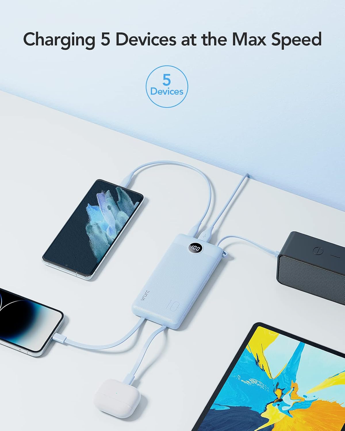 Cargador de teléfono portátil VRURC, construido en 4 cables USB C P...
