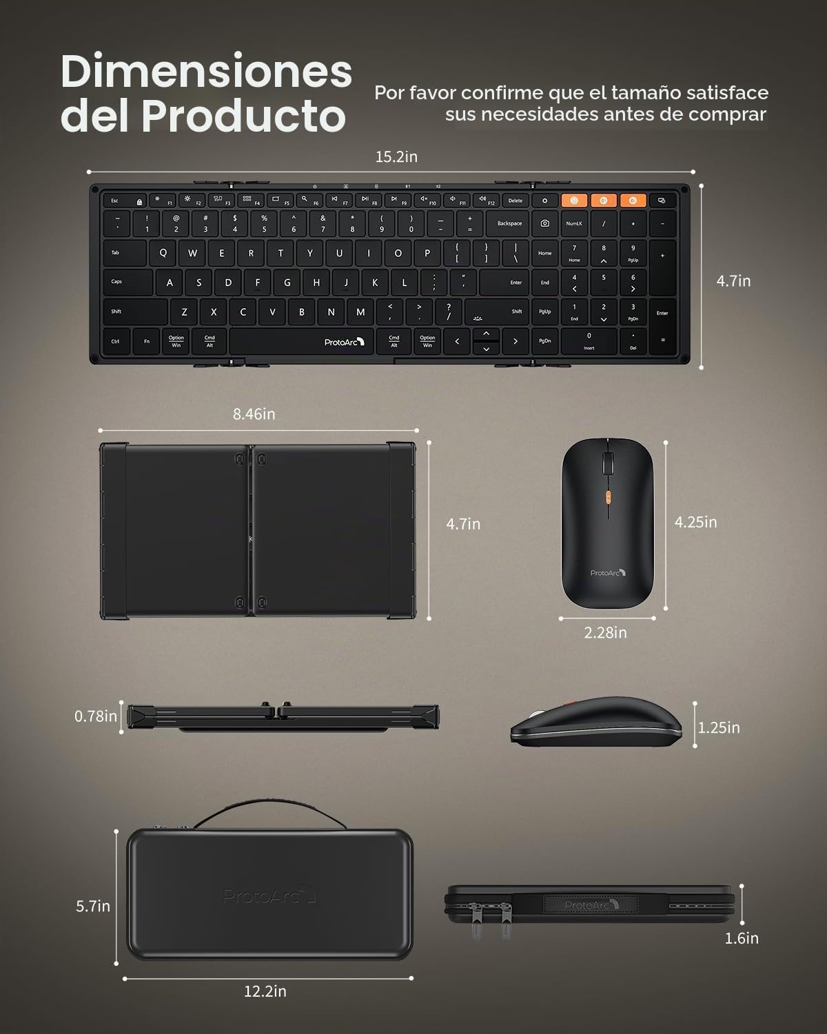 ProtoArc XKM01 Pro - Teclado y mouse plegables retroiluminados, tam...