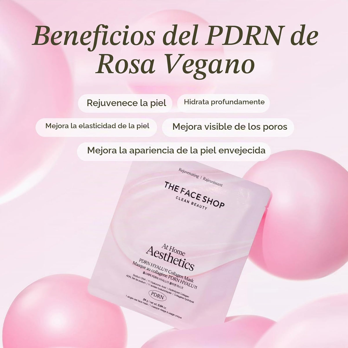 The Face Shop Rose PDRN - Máscara facial de colágeno rosa, esencial...
