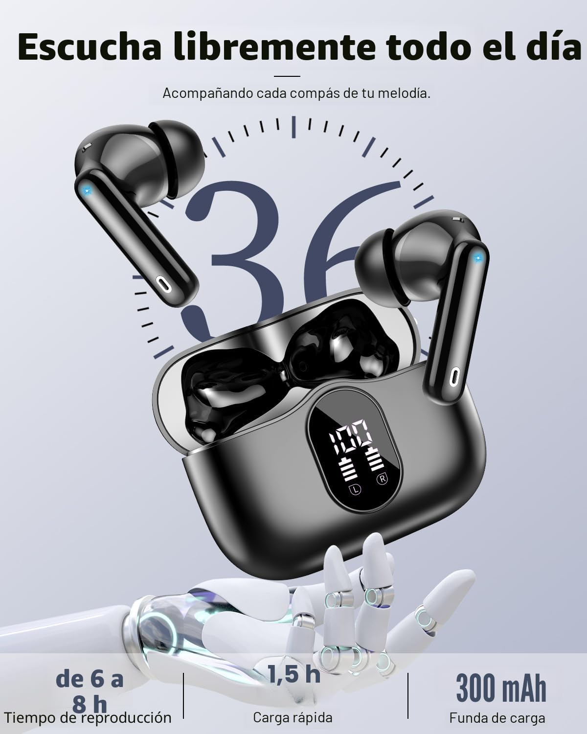 Auriculares inalámbricos, Bluetooth 5.4 Auriculares estéreo y llama...