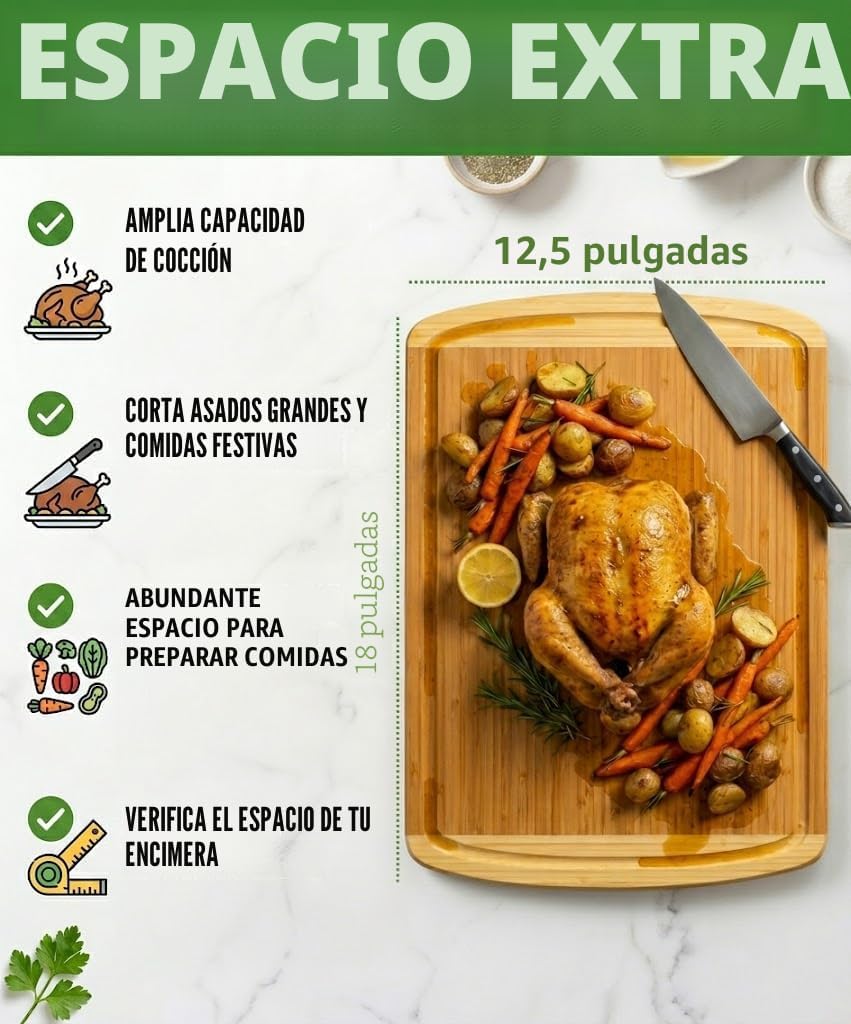 Tabla de cortar de bambú orgánico extra grande de 18 pulgadas con r...