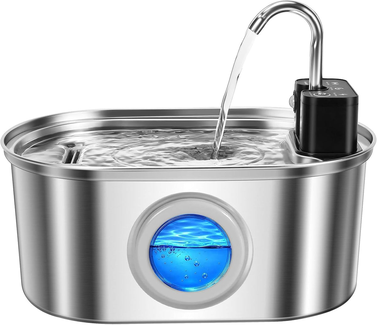 VinDox Fuente de agua inalámbrica de acero inoxidable para gatos, f...