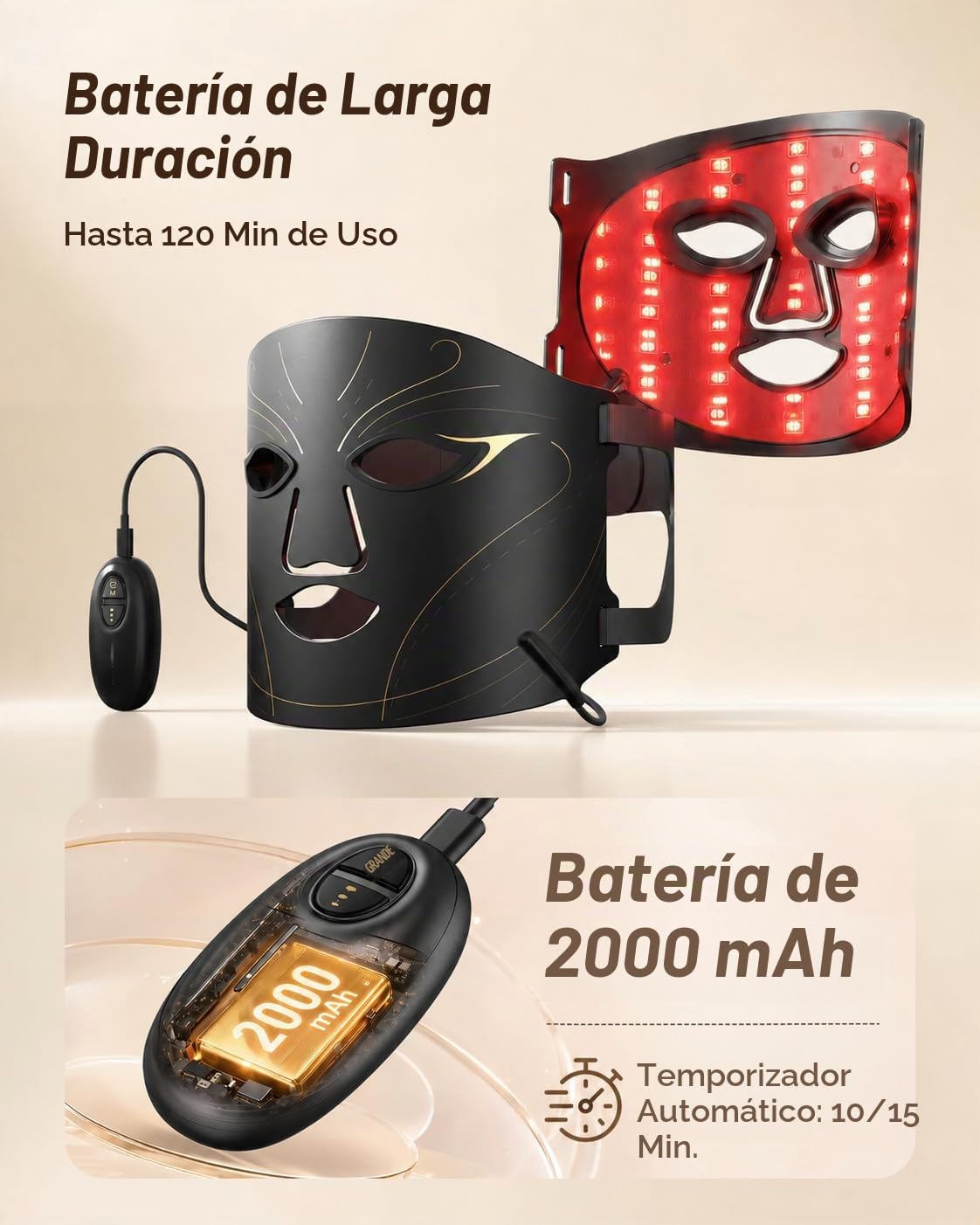 XSSNVV Terapia de luz roja para cara - Terapia de luz LED inalámbri...