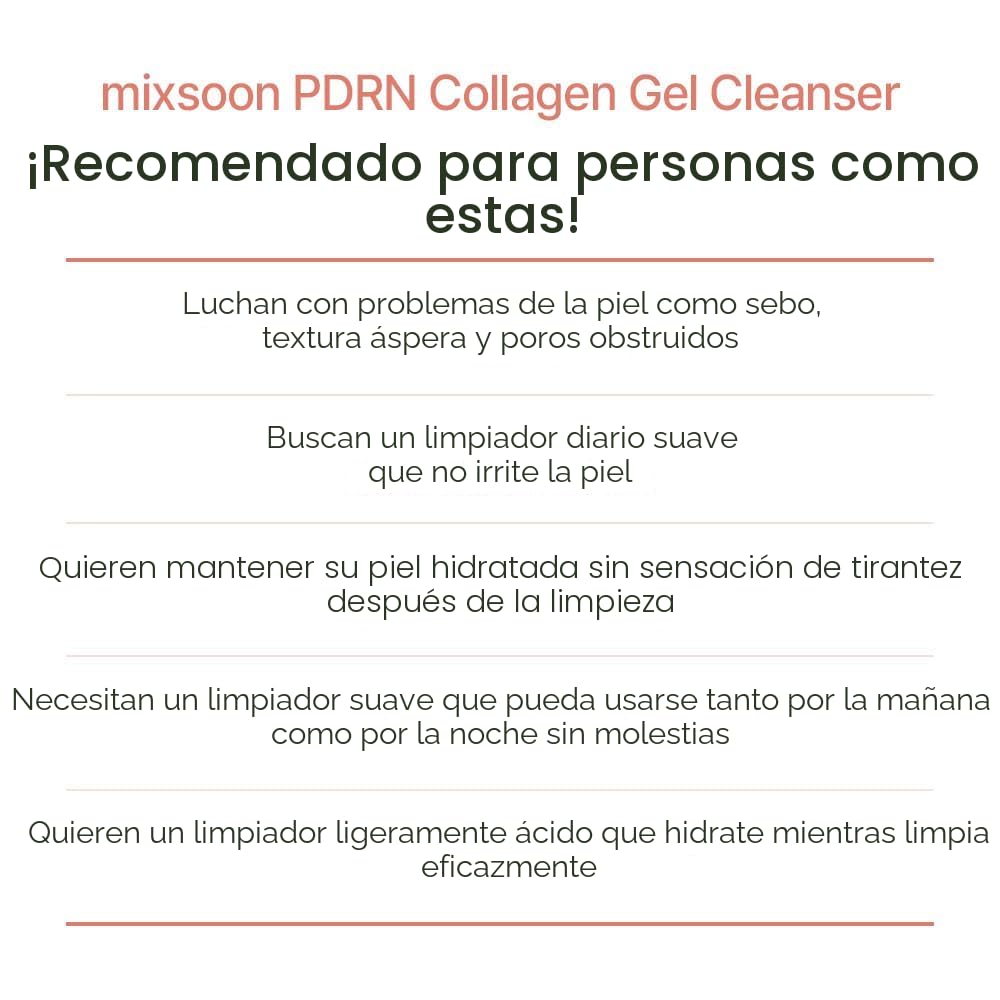 mixsoon PDRN - Limpiador en gel de colágeno, limpieza profunda de p...
