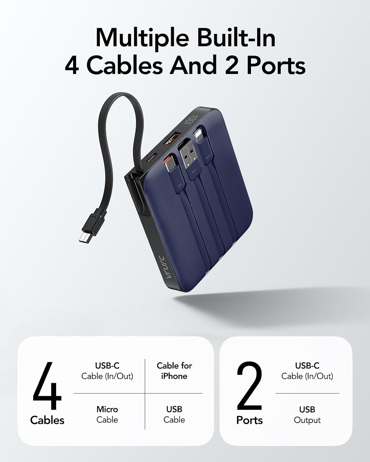 Cargador portátil VRURC con 4 cables incorporados, carga rápida de...