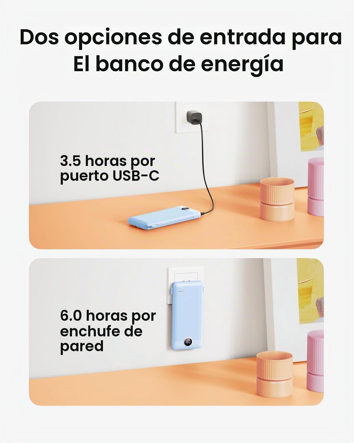 Coowisty Cargador portátil con cables incorporados y enchufe de par...