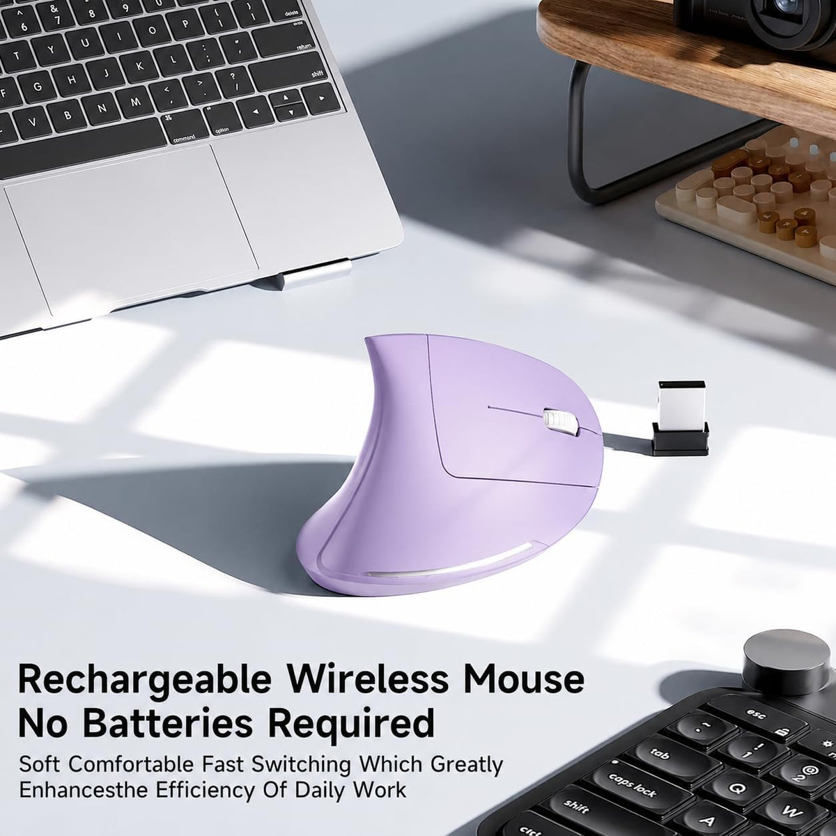tlkawzy Ratón inalámbrico vertical ergonómico, elegante, recargable...