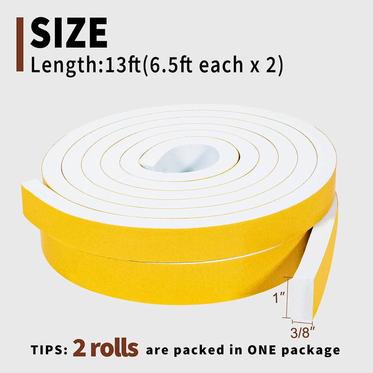 Yotache - Tiras de espuma blanca con adhesivo, 2 rollos de 1" x...