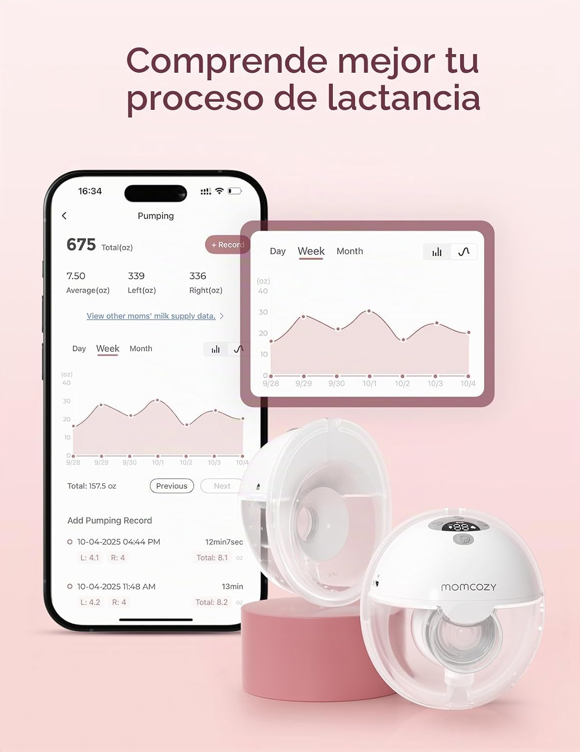 Momcozy Extractor de leche portátil controlado por aplicación intel...