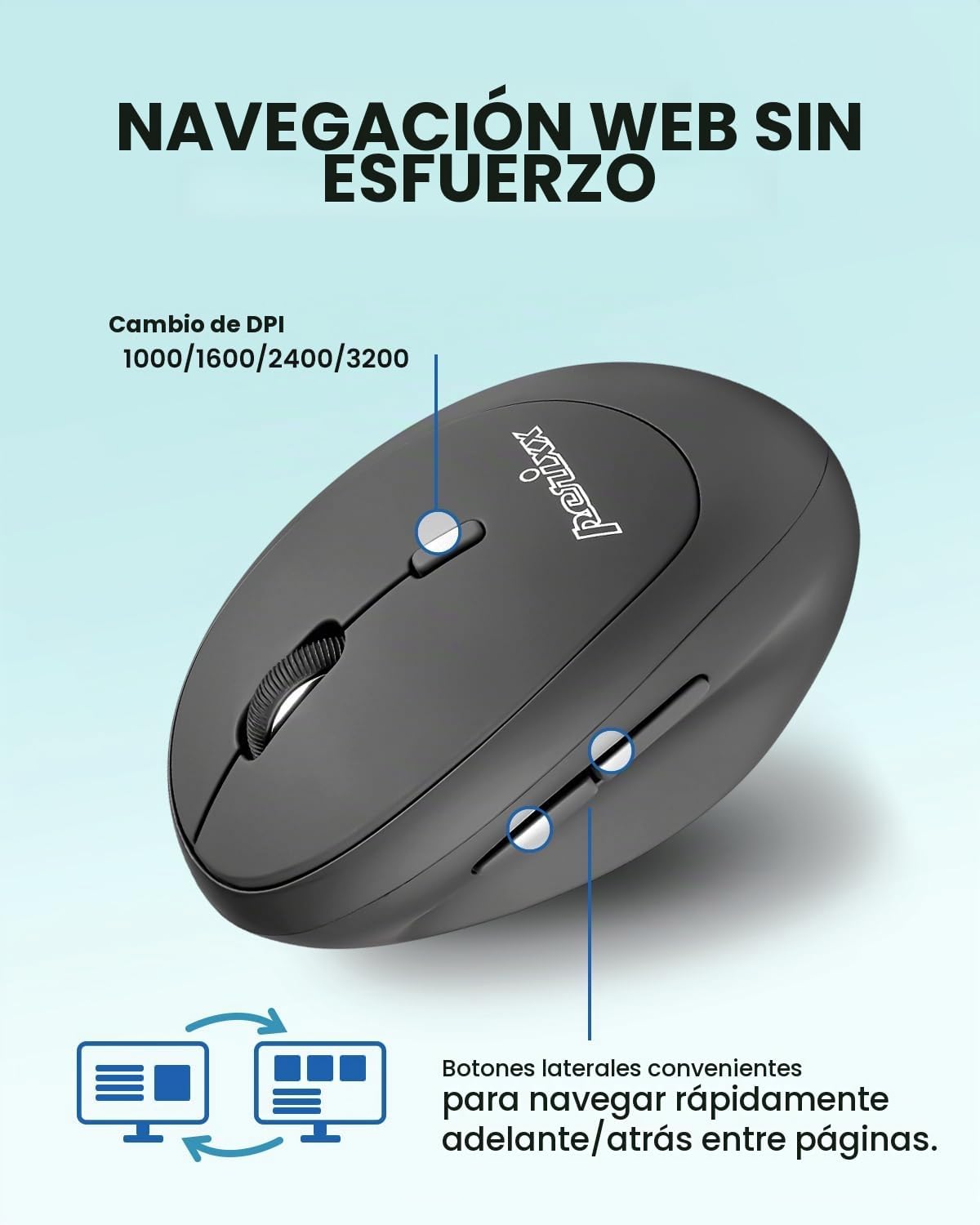 Perixx PERIMICE-719RX - Ratón ergonómico recargable inalámbrico de...