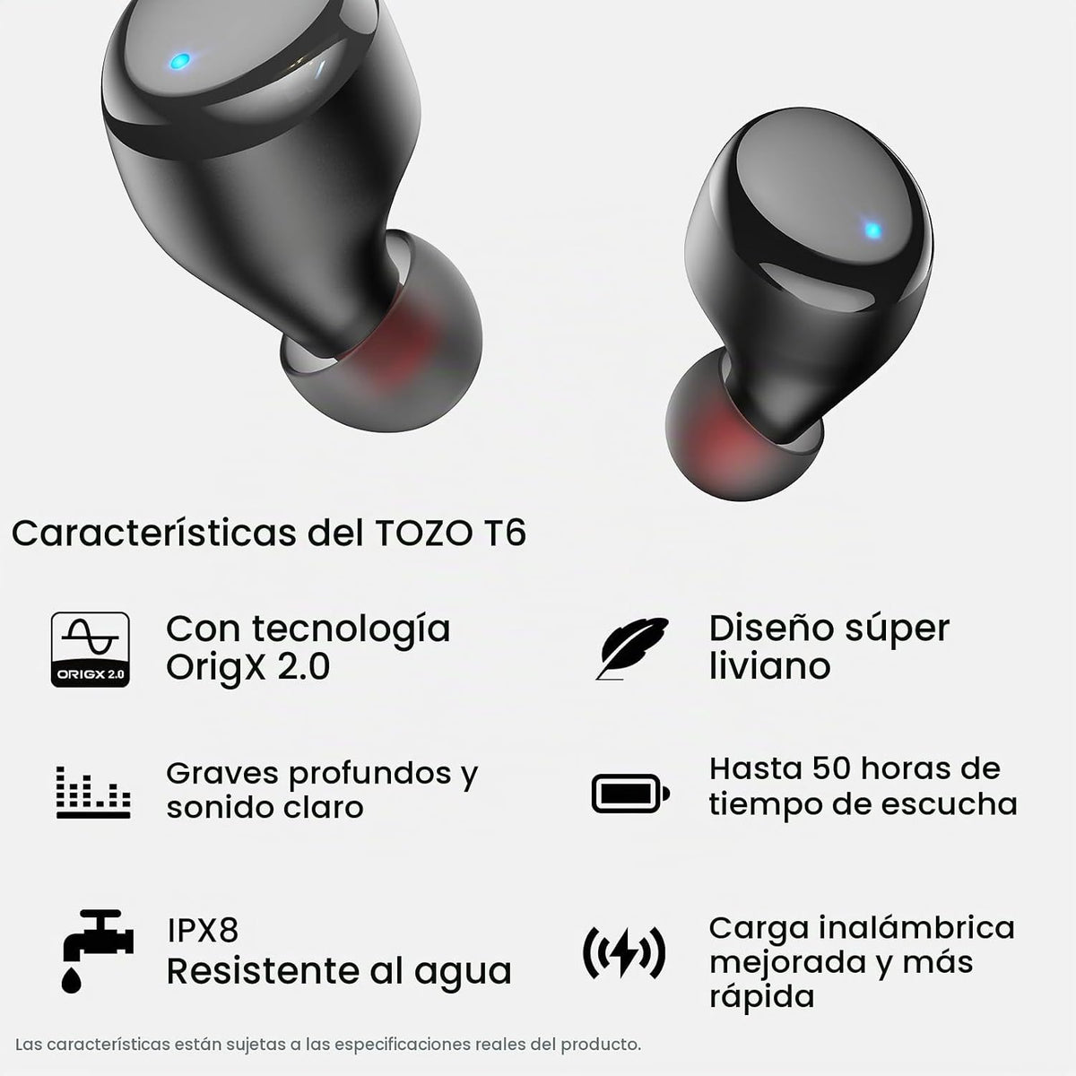 Auriculares inalámbricos TOZO T6 con sonido estéreo Bluetooth 5.3,...
