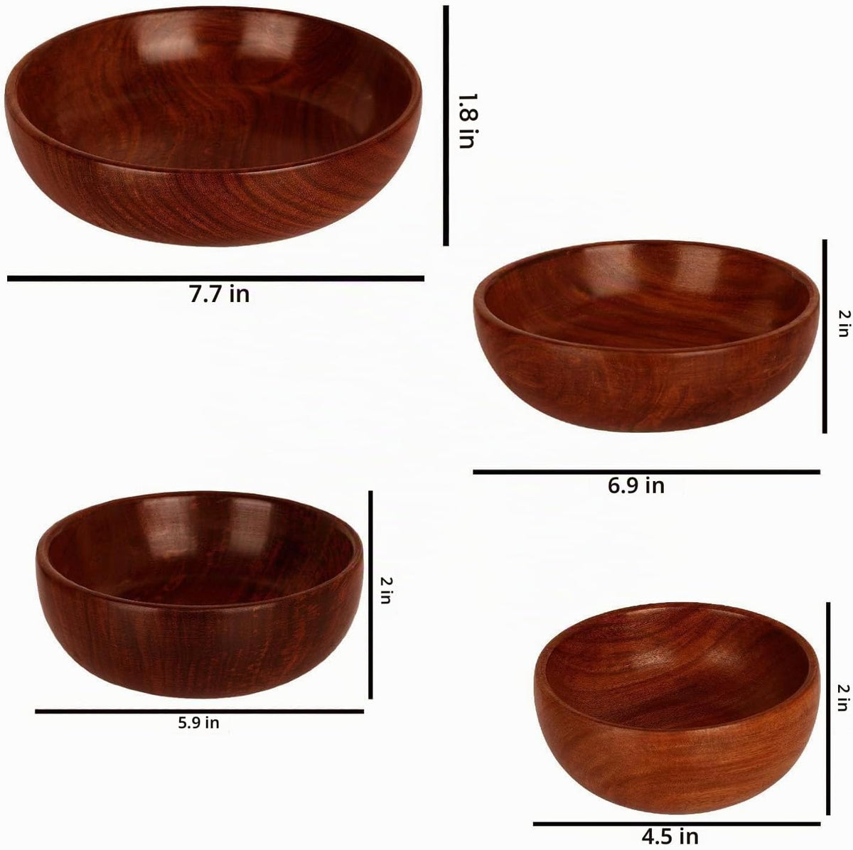 ZYNTIX Juego de cuencos de ensalada de madera, paquete de 4 cuencos...