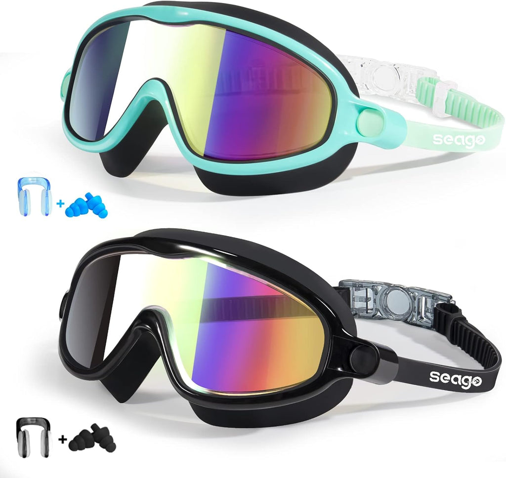 Seago Paquete de 2 gafas de natación antivaho anti-UV de visión amp...