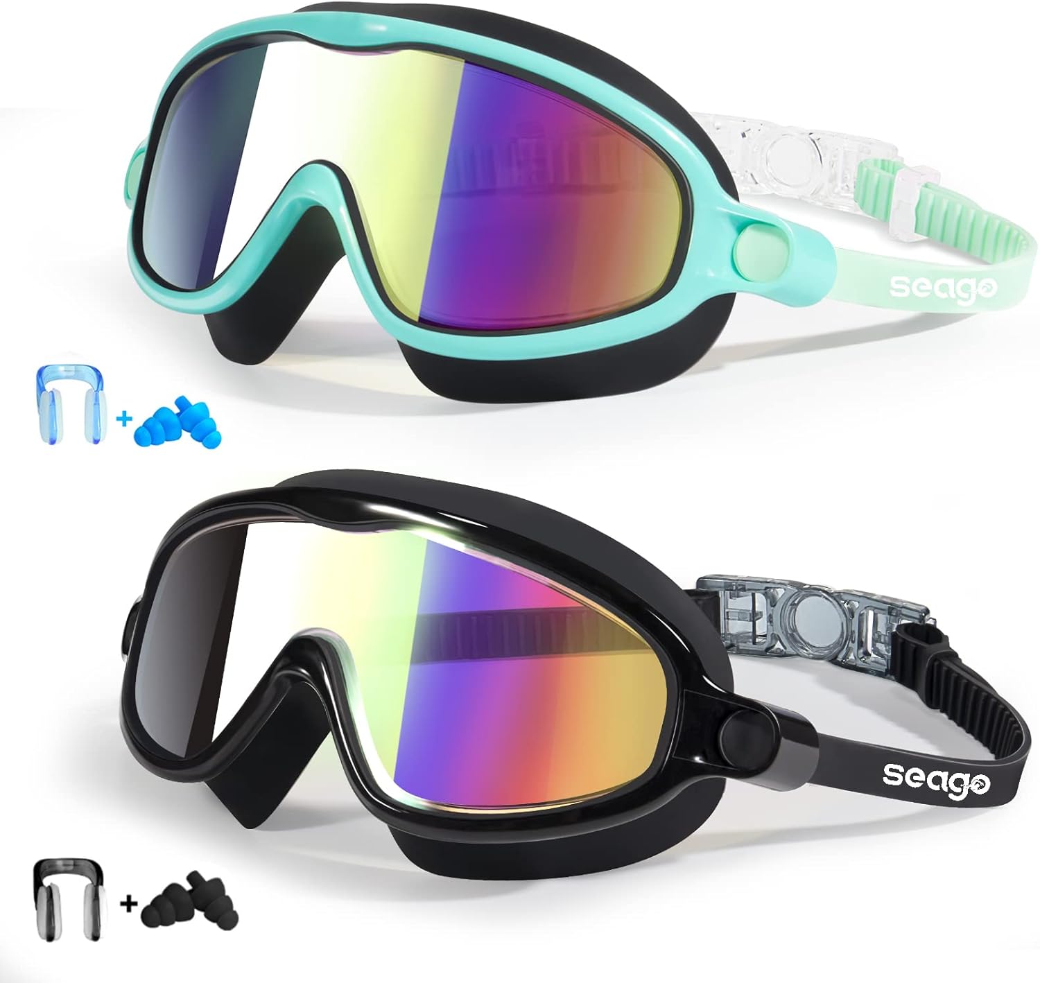 Seago Paquete de 2 gafas de natación antivaho anti-UV de visión amp...