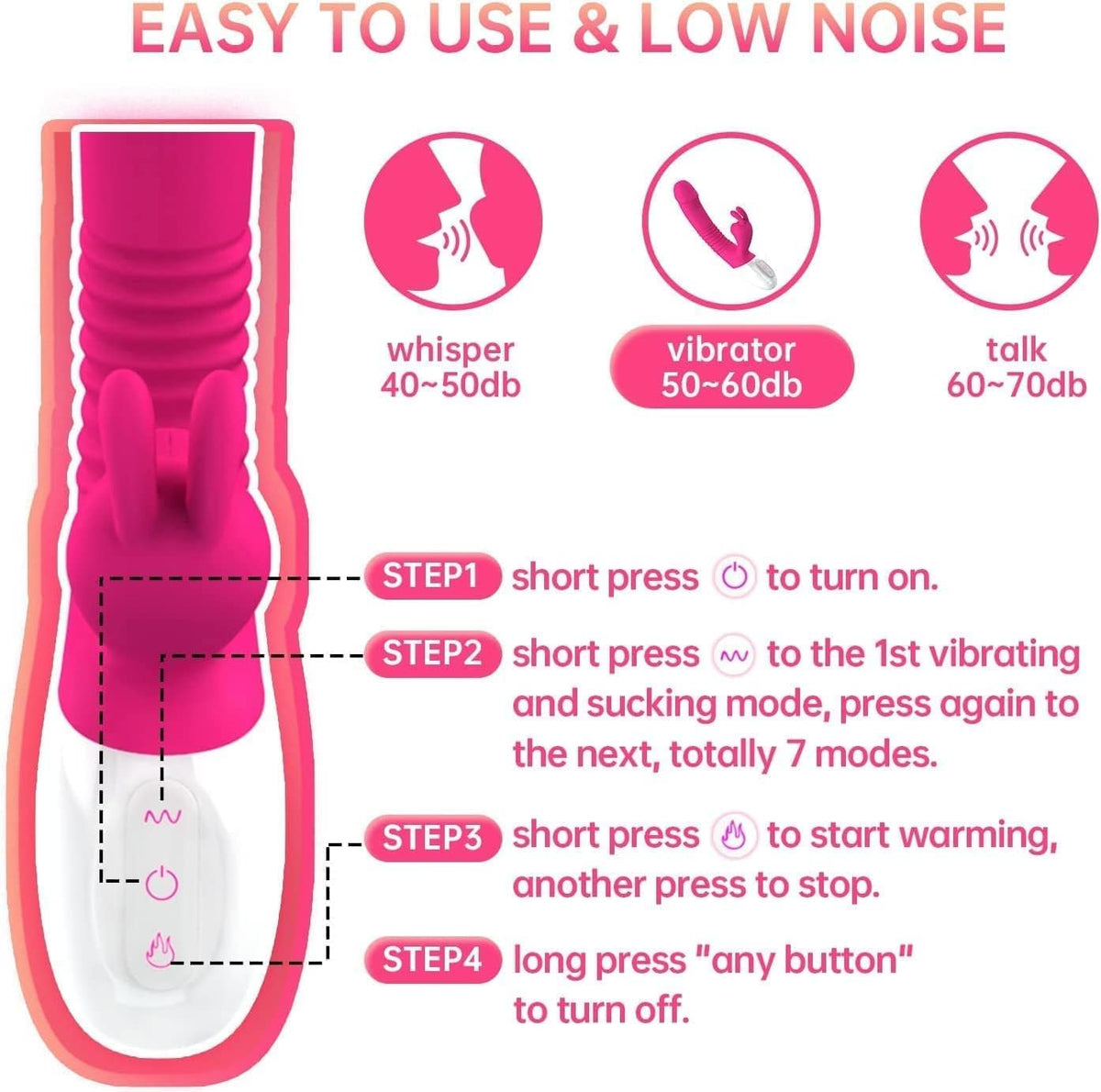 Juego de juguetes de placer con orejas de conejo rosadas, motor dua...