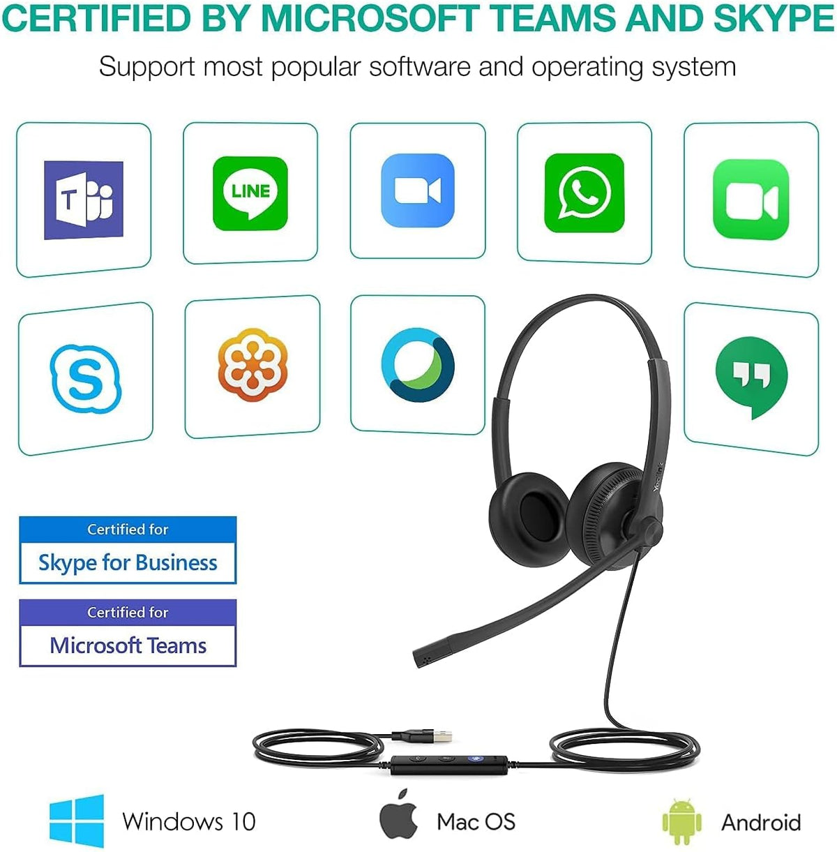 Yealink Auriculares con cable UH34, USB-A, micrófono con cancelació...