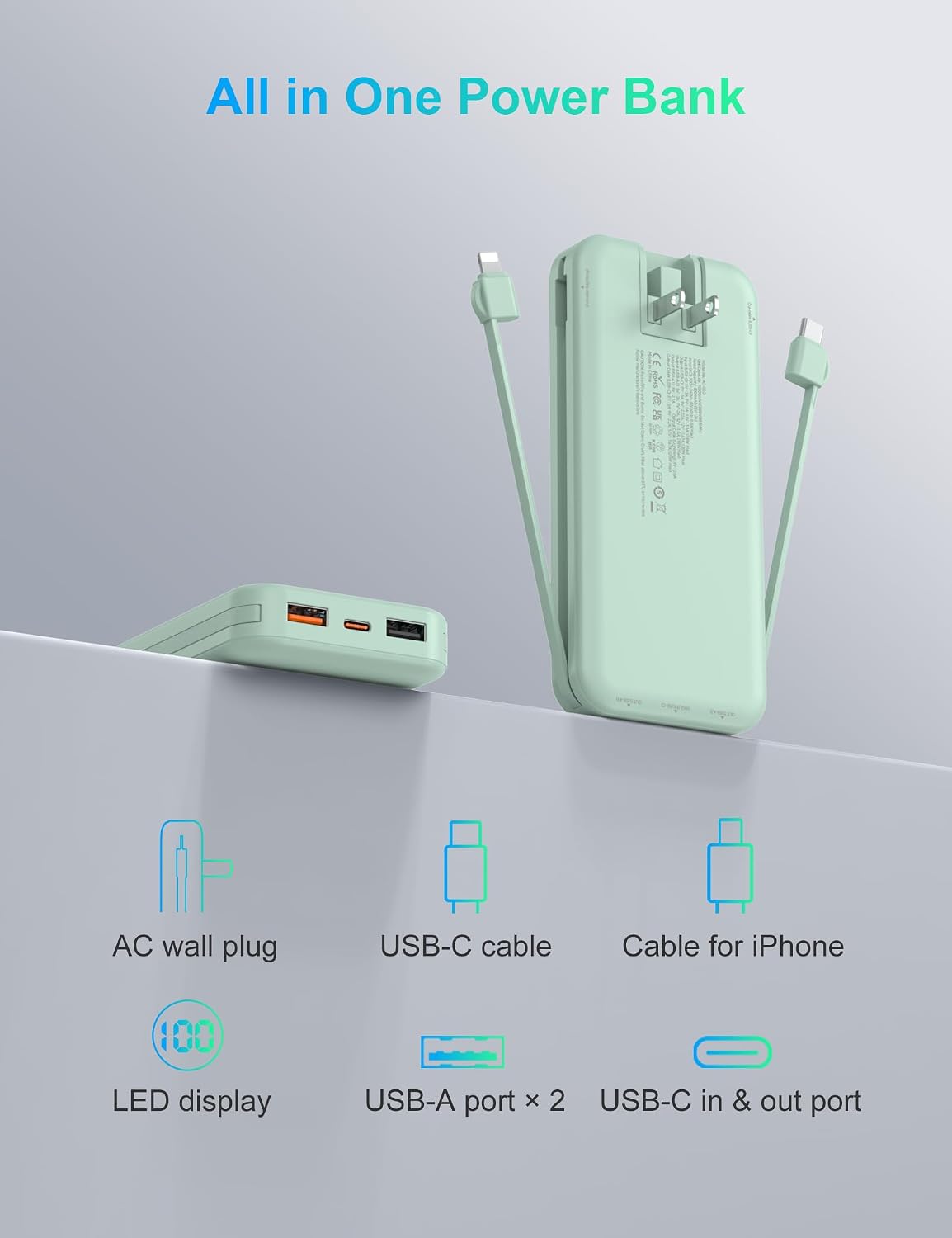 Ffnpua Cargador portátil con enchufe de pared, cargador de batería...