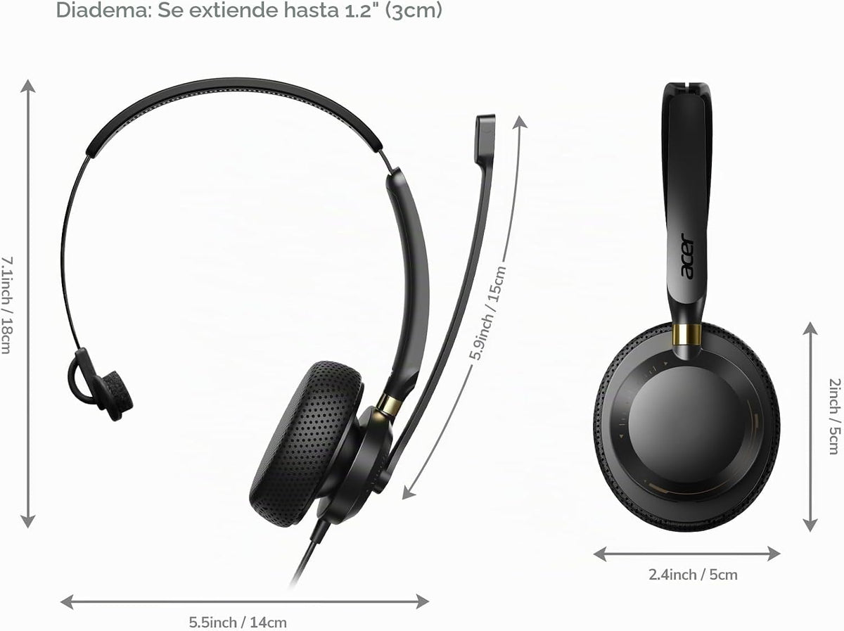 Acer Auriculares USB con micrófono, auriculares con cable para comp...