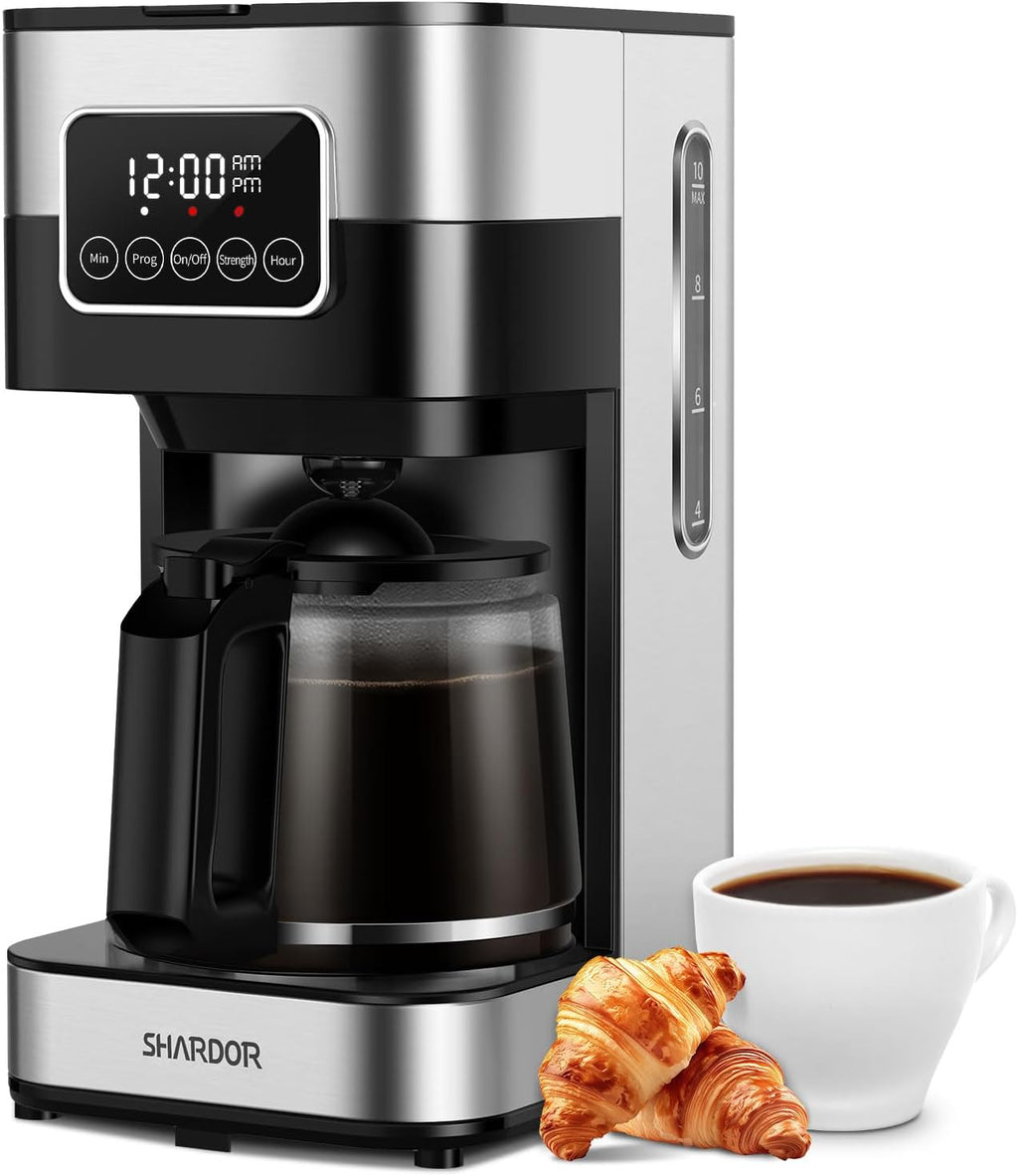 SHARDOR Cafetera programable de 10 tazas, cafetera de goteo regular y fuerte para el hogar y la oficina, apagado automático, filtro permanente