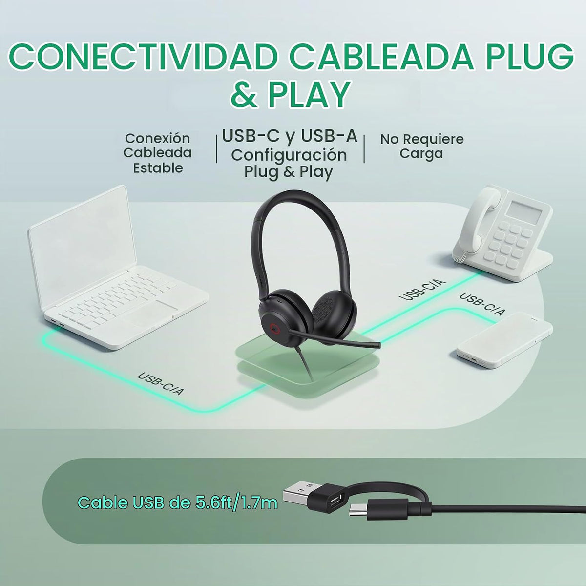 Yealink UH35 Auriculares con cable de segunda generación, USB-C\/A,...