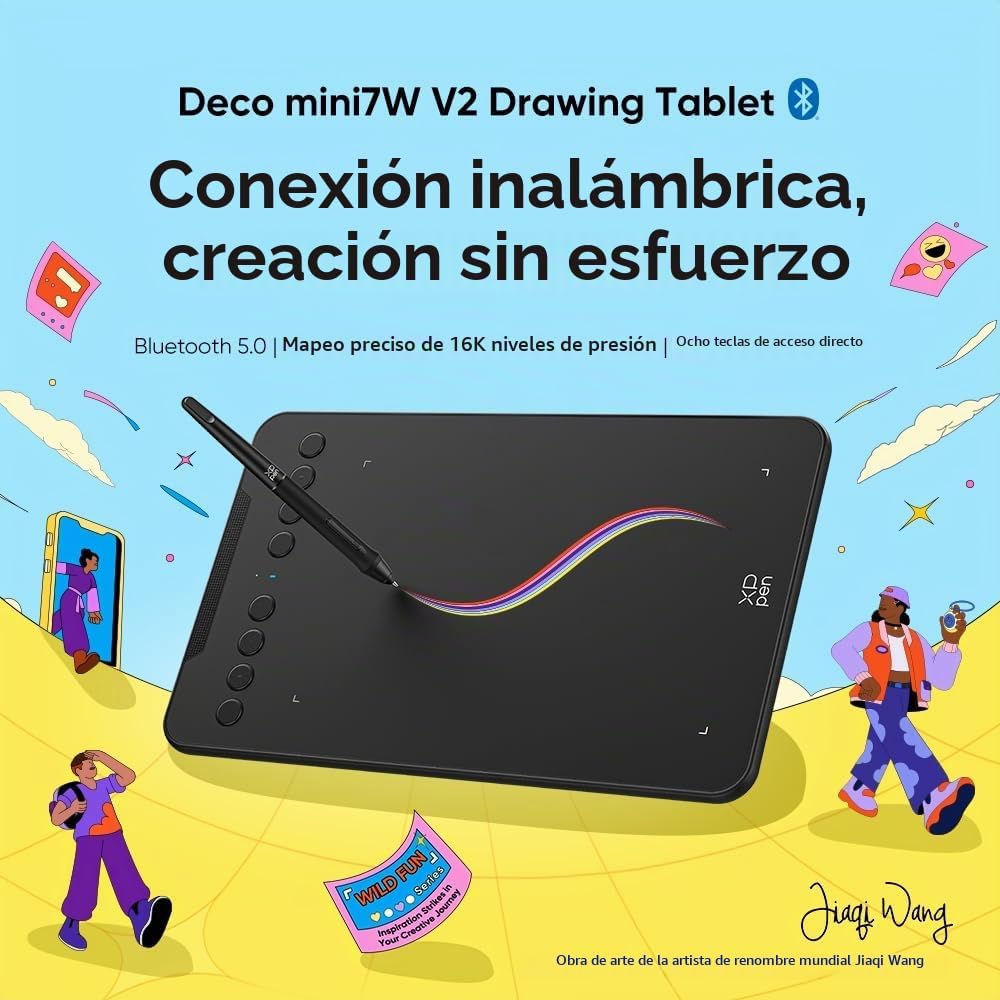 XPPen Deco mini7W V2 Tableta de dibujo inalámbrica, 16384 niveles d...