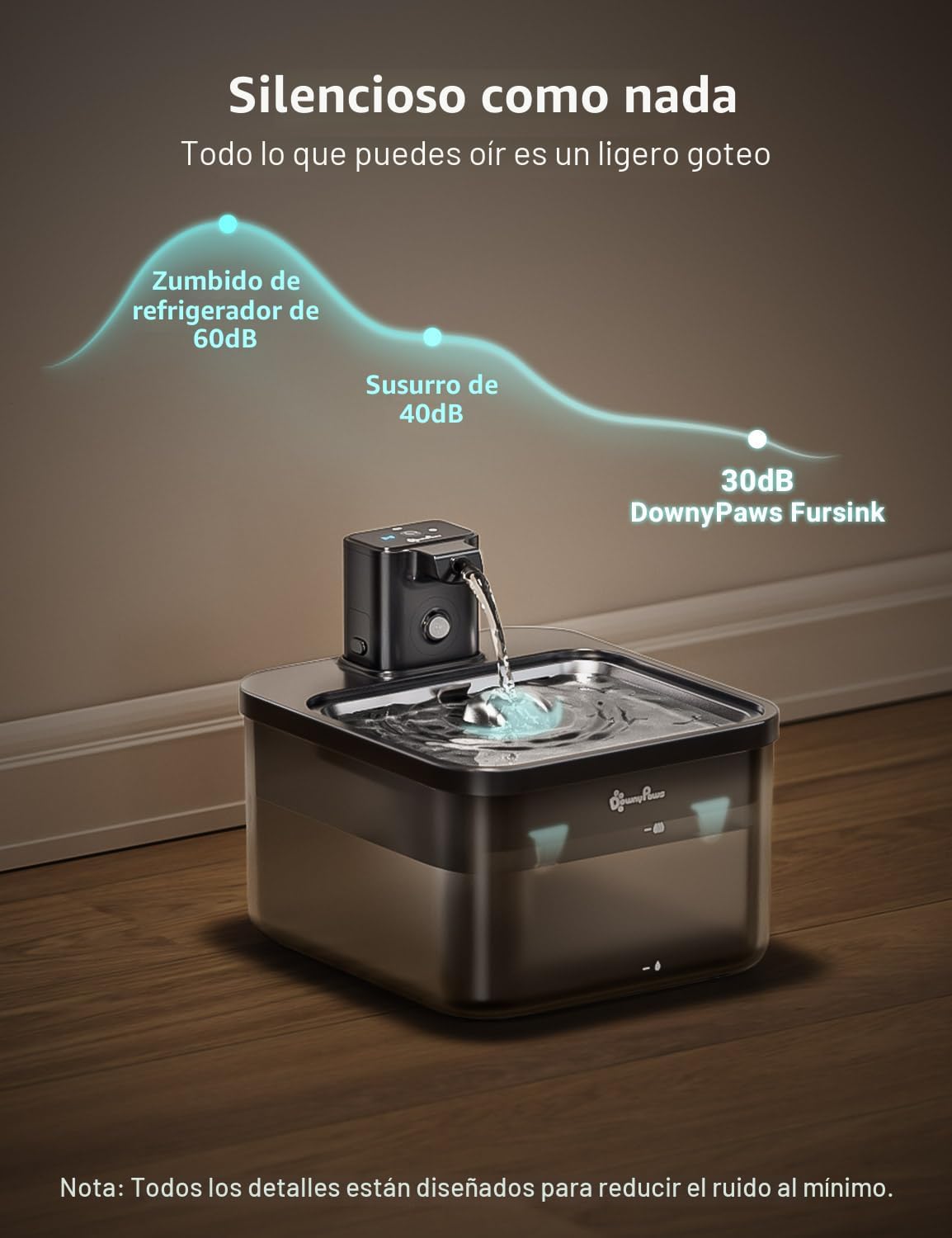 DownyPaws Fuente de agua para gatos sin cable, fuente para mascotas...