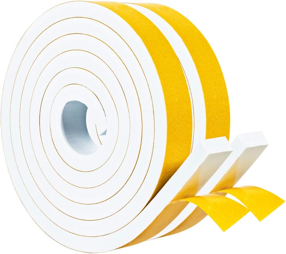 Yotache - Tiras de espuma blanca con adhesivo, 2 rollos de 1" x...