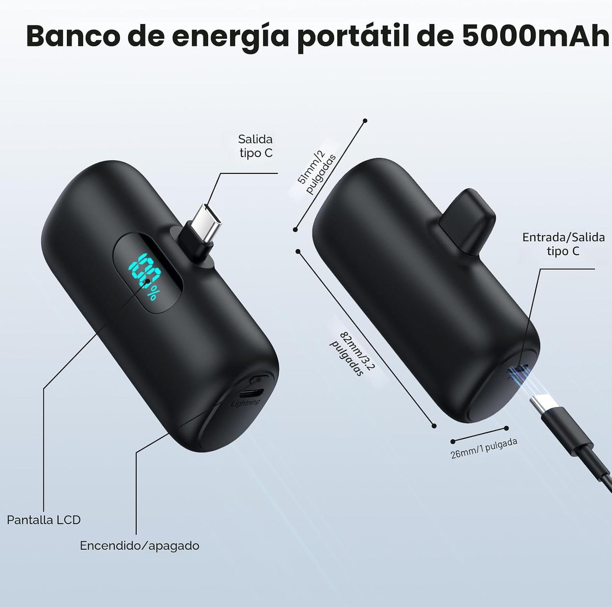 Mini cargador portátil USB C, batería mejorada de carga rápida PD d...
