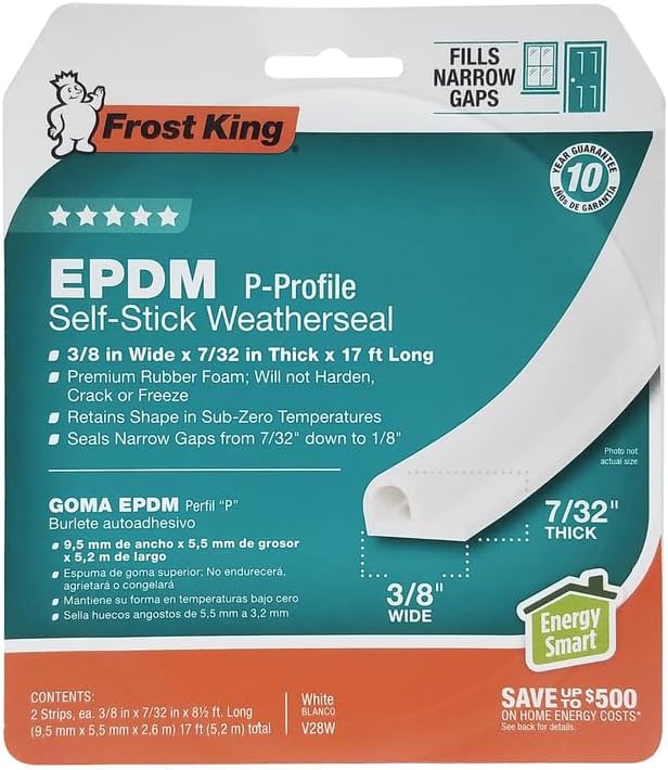 Frost King EPDM Cinta autoadhesiva de goma, sección P, 3\/8" W,...