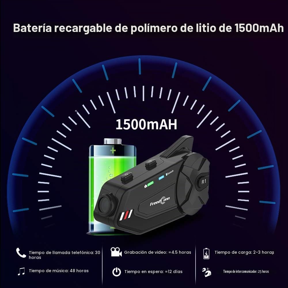 FreedConn R1plus - Casco de motocicleta con Bluetooth e intercomuni...