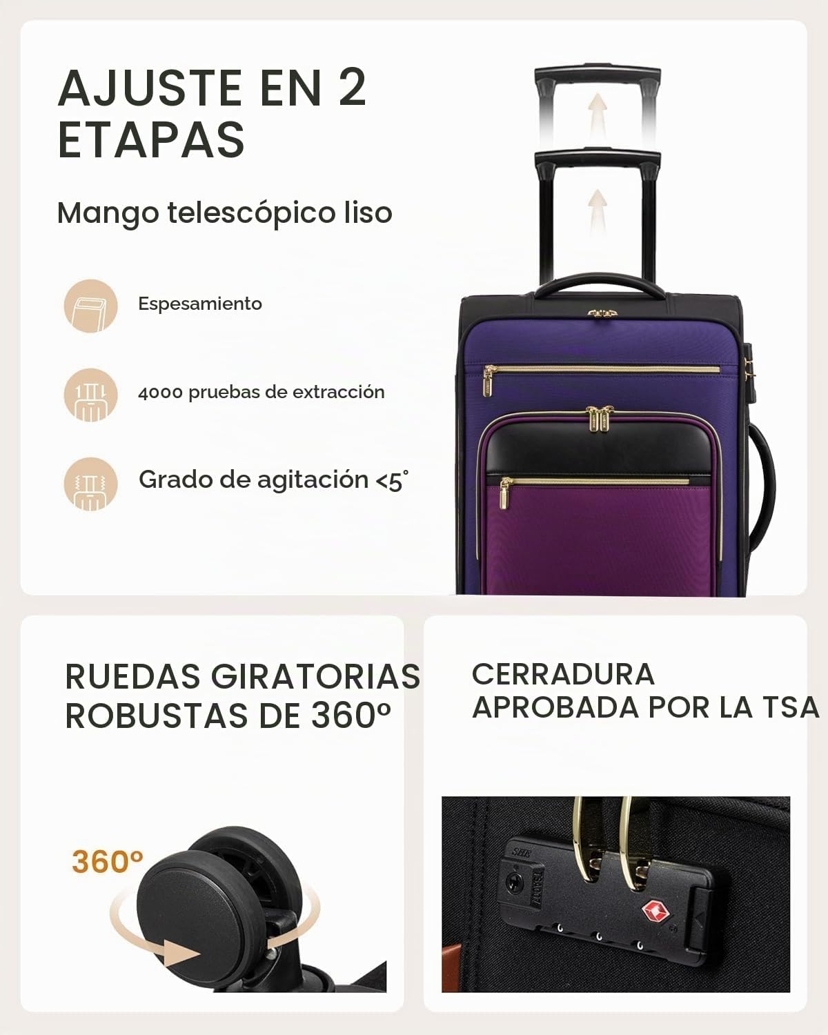 LOVEVOOK Maleta de mano de 22 x 14 x 9 aprobada por aerolínea, equi...