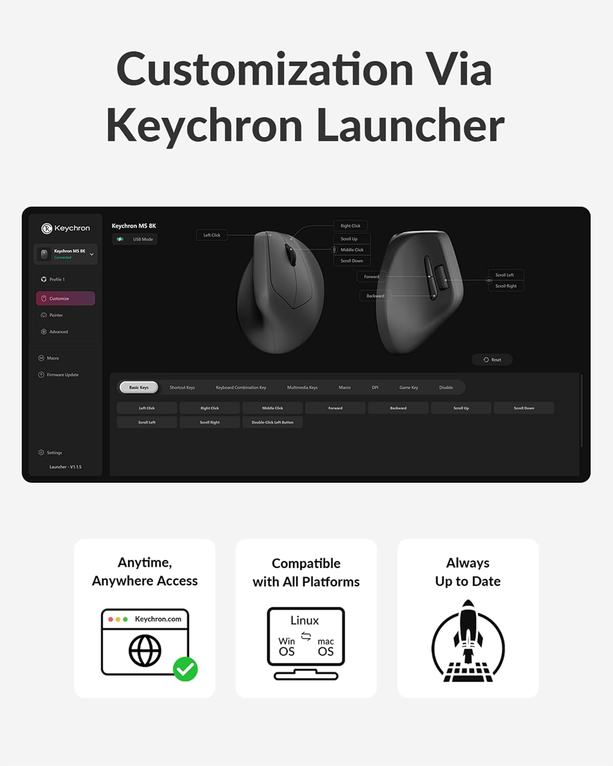 Keychron M5 8K Ratón Ergonómico Vertical Inalámbrico, 2.4 GHz\/Blue...