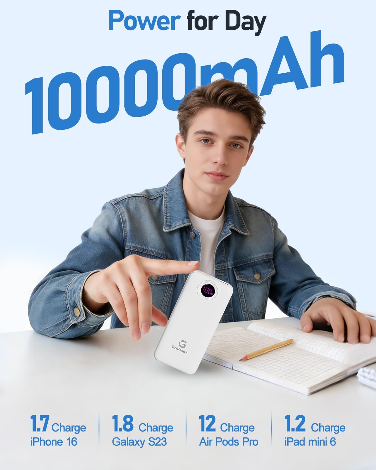 GrnOas.E Cargador Portátil con Cables Integrados, 10000mAh 22.5W Ba...