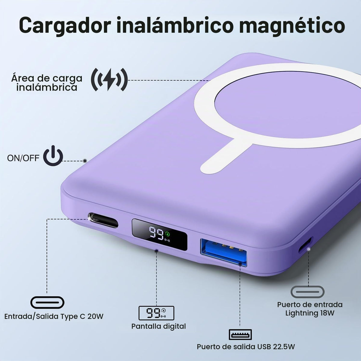 AOGUERBE - Cargador portátil MagSafe, cargador magnético de 10000 m...