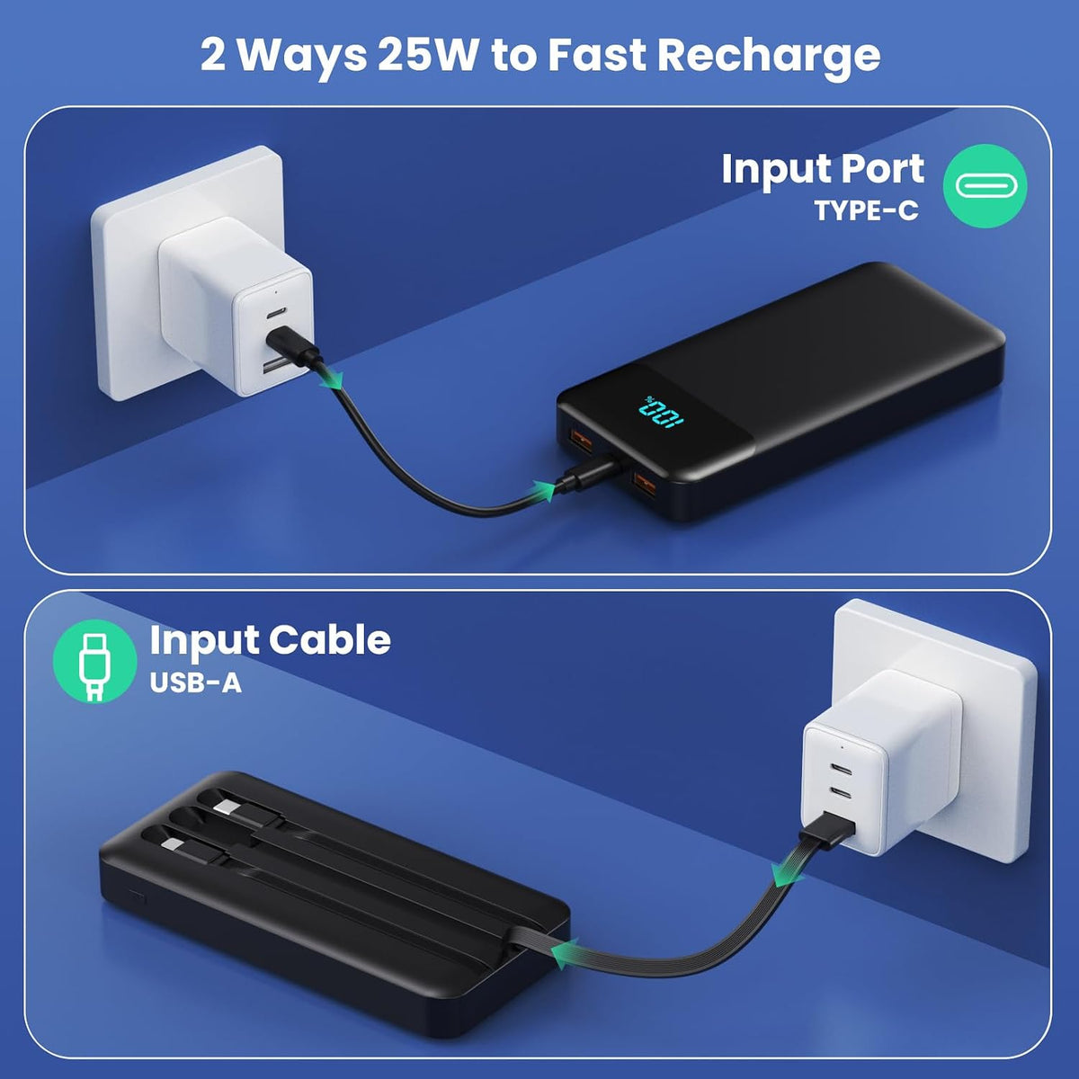 Cargador portátil de 40800 mAh con 3 cables integrados, carga rápid...