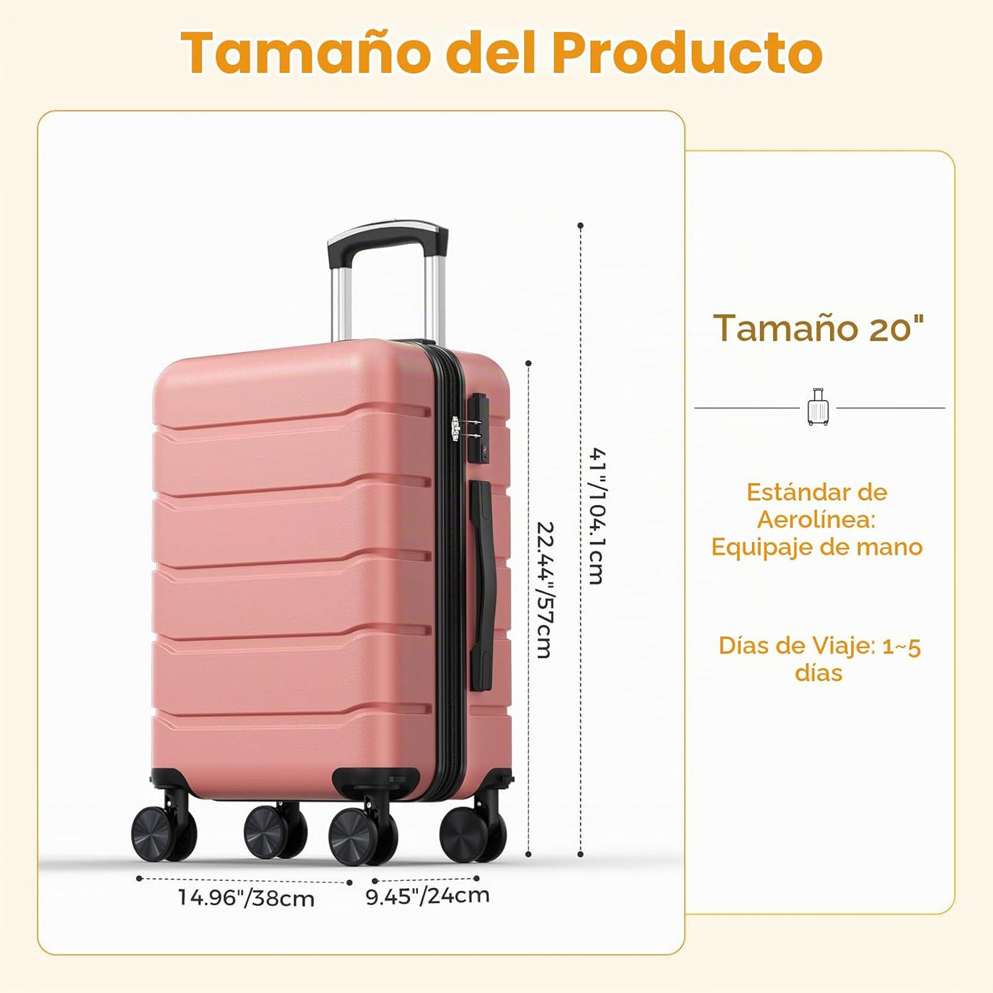 NEWBULIG Equipaje de mano, Maleta de carcasa rígida, negro, Rosa, 2...