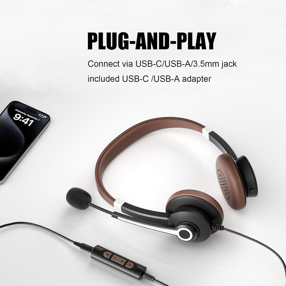 Arama Auriculares USB con micrófono para PC, USB-C\/A y conector de...