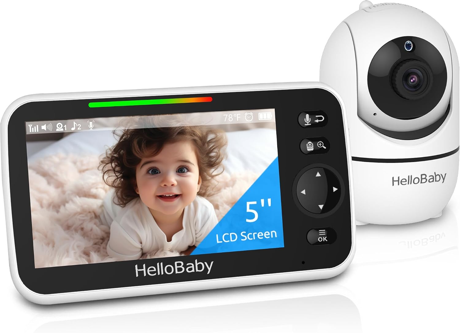 HelloBaby Monitor de bebé sin WiFi, pantalla de 5 pulgadas, batería...