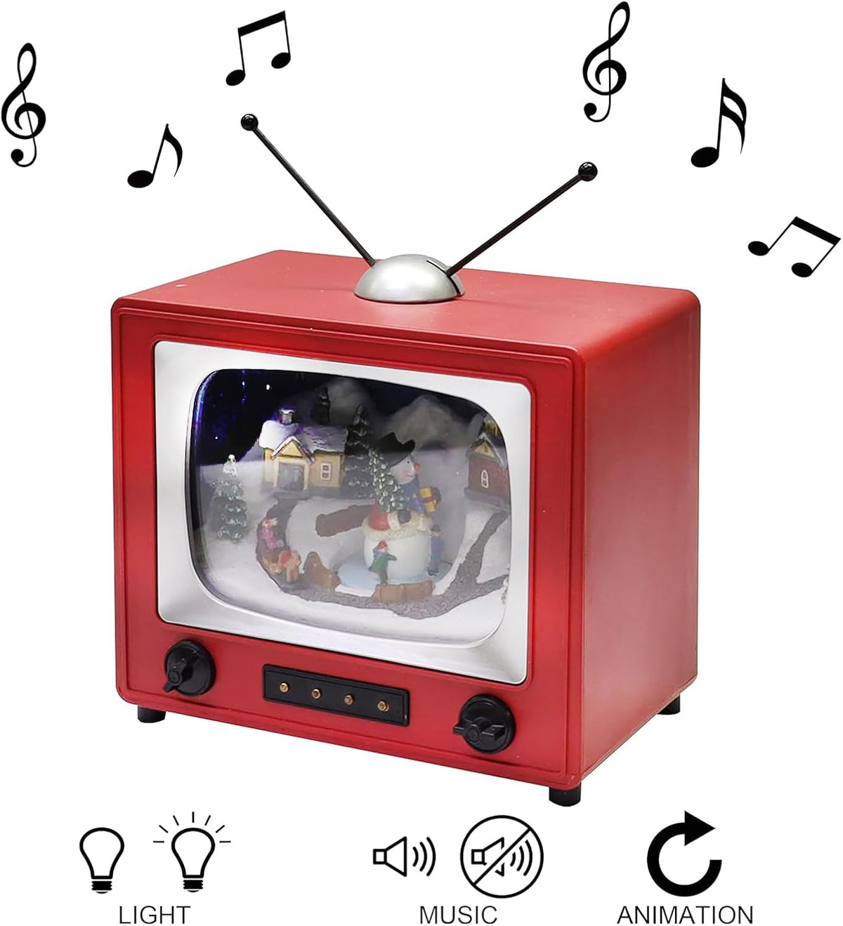 MOMENTS IN TIME Televisor retro rojo con escena del hogar de pueblo...