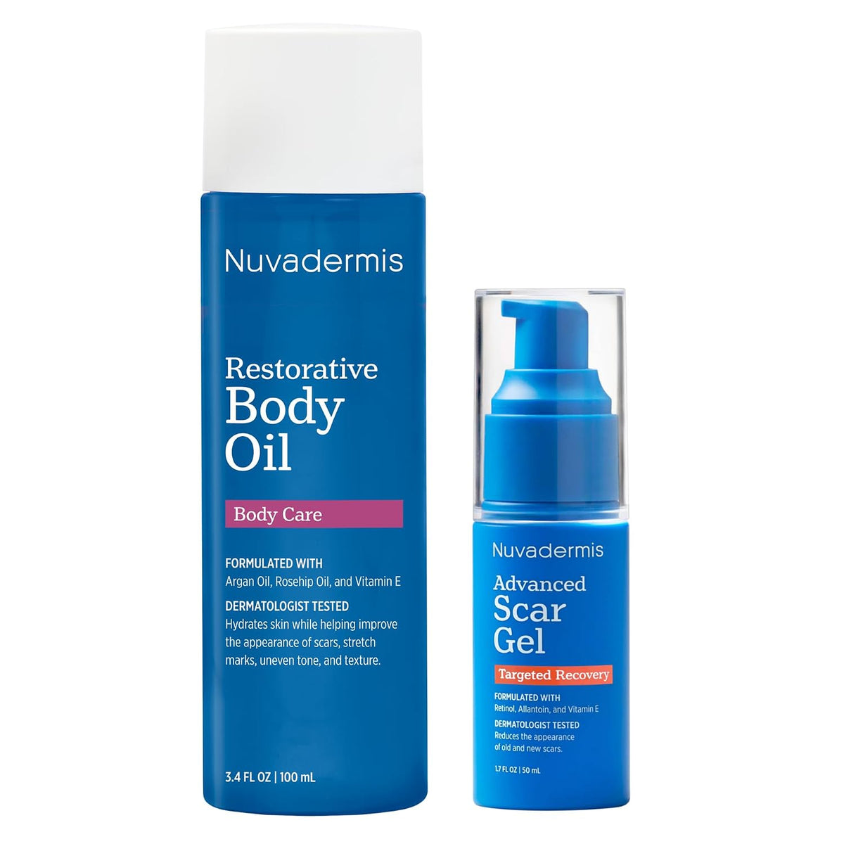 NUVADERMIS Paquete de aceite corporal reparador y gel para cicatric...