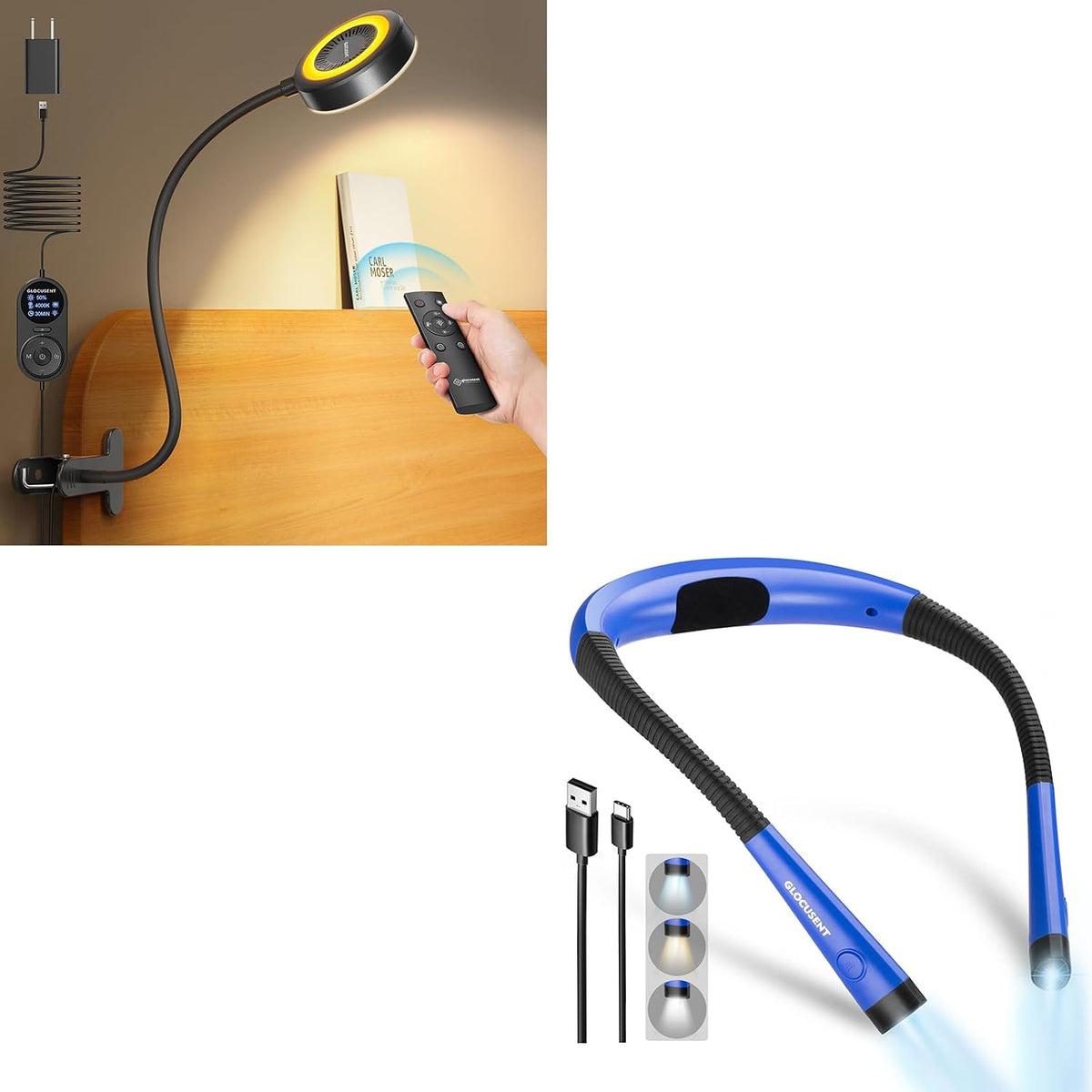 Glocusent Luz con clip y luz de libro para el cuello
